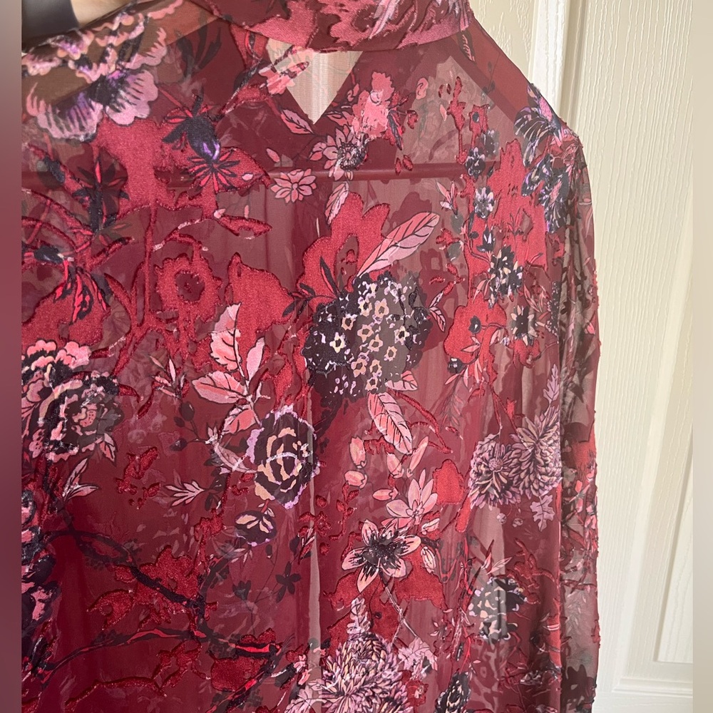 ETRO Silk Floral Button Down Shirt Semi-Sheer Wine colour Size 8 Like New - Picture 13 of 15